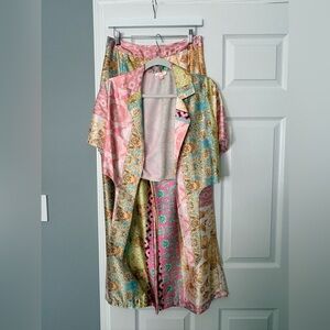 Luxxel 2-Piece Patchwork Set | Button-Down Top & Skirt | Size M